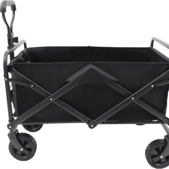 Chariot pliable - Chariot de plage - Charge maximale 80 kg - 4 grandes roues - Poignée réglable - Porte-boissons - Cadre en acier, tissu Oxford - Noir