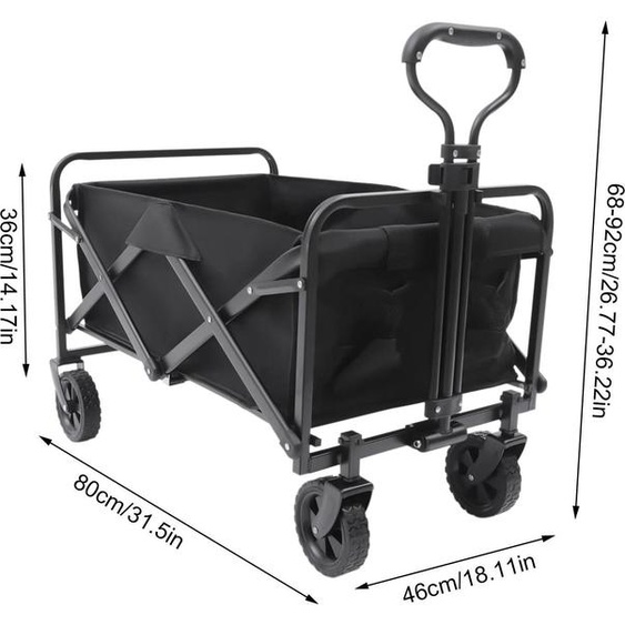 Chariot pliable - Chariot de transport pliable - Capacité de charge élevée : 80 kg - Jardin, courses et camping - Avec roues - Noir
