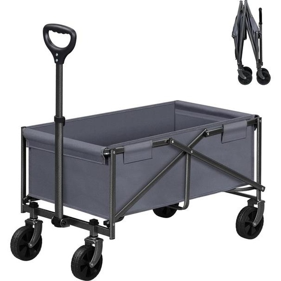Chariot pliable - Chariot de transport - Poignée réglable - Capacité de charge 80 kg - Pour le jardin, le camping, la plage et les courses - Gris