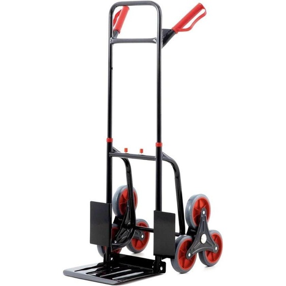 Chariot pliable en acier 120 kg – Système à 3 roues actionnable dune seule main – Poignée réglable – Chariot de transport en acier – Caisse de rangement compacte