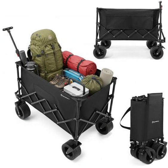 Chariot pliable HyperMotion XL 200 L – Chariot de transport à grandes roues, chariot de camping, chariot de plage jusquà 80 kg, noir