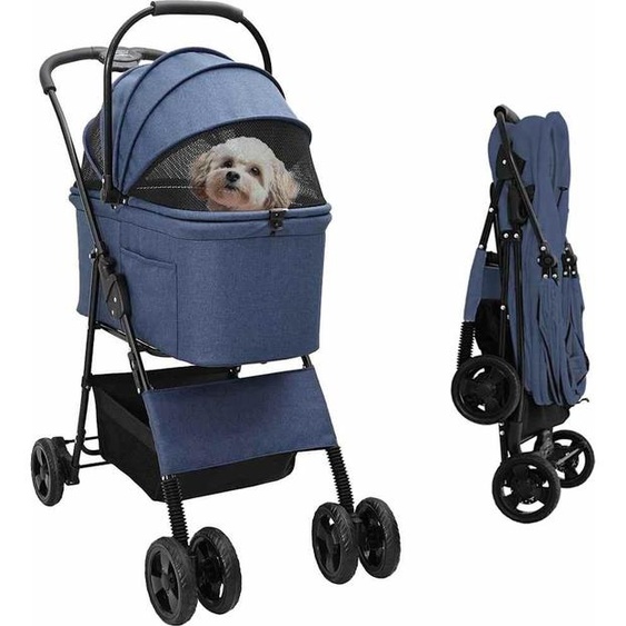 Poussette Pliante pour Animaux Bleu 81 x 47 x 99 cm Polyester