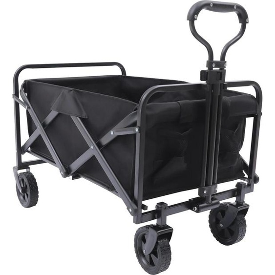 Chariot pliable pour la plage et le jardin - Chariot de camping - Cadre en aluminium - Tissu Oxford - Roues universelles - Capacité de charge : 80 kg - Noir