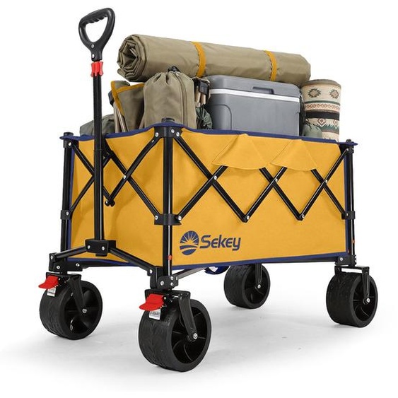 Chariot pliant Sekey, chariot de jardin pliable, capacité de charge de 150 kg, chariot de transport, jaune