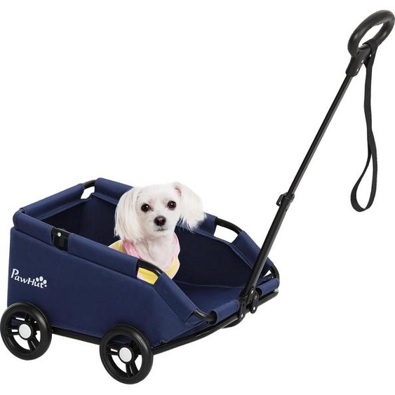 Chariot pour animaux domestiques, poignée réglable, métal durable, design ouvert, bleu, 53x45x28 cm