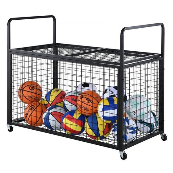 Chariot pour ballons Chariot 1150 x 610 x 912 mm - Cage de basket verrouillable - Chariot de rangement en acier sur roulettes - Ballons de sport - Équipement de sport dintérieur et dextérieur.