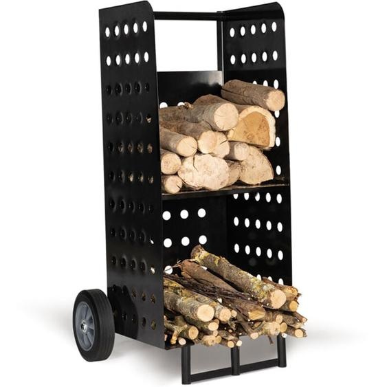 Chariot pour bûches - 40 x 40 x 100,5 cm - 2 étagères, capacité 140 kg - Acier galvanisé - Noir