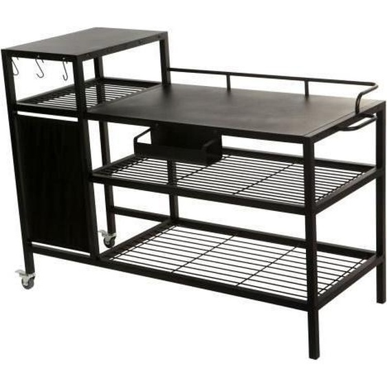 Chariot pour Plancha, 128x60x89 cm, Pour Plancha 2-4 Feux, Métal Noir, Avec Rangement et Crochets