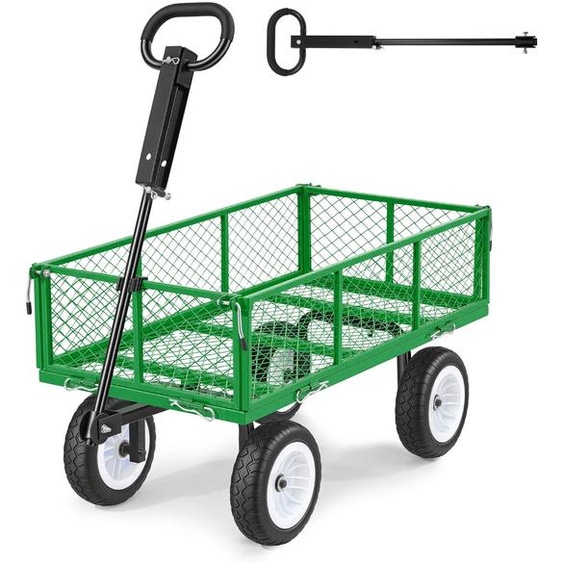 Chariot VEVOR 408,2 kg de capacité de charge, chariot de jardin avec roues en PU, chariot de transport en acier avec poignée réglable, parois latérales amovibles, chariot à outils à attacher à un quad ou à un tracteur, vert