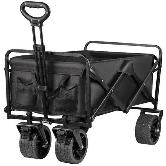Chariots de plage pliables avec cadre en acier - Poignée réglable - Chariots de jardin robustes - Capacité de charge de 150 kg - Noir