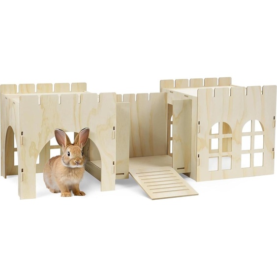 Château en bois Maison de jeu et de repos pour lapins - Intérieur et extérieur - 114 x 40 x 38,5 cm - Grand - Panneau MDF épais