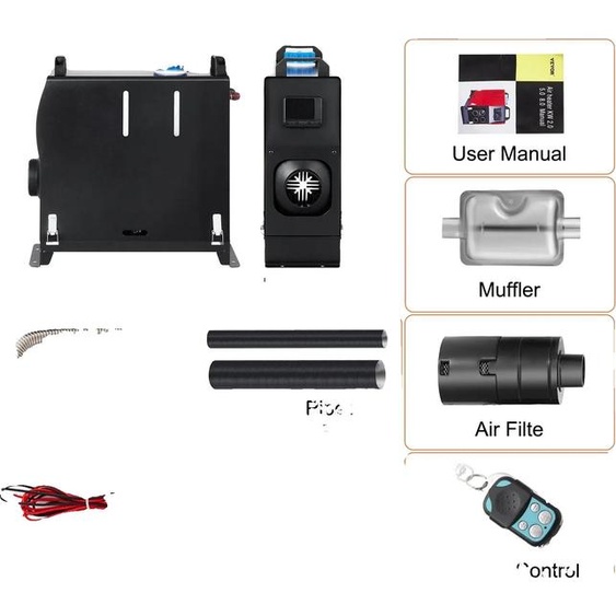 Chauffage à air diesel, chauffage efficace pour les camping-cars et les camions, télécommande facile à utiliser, 8KW noir