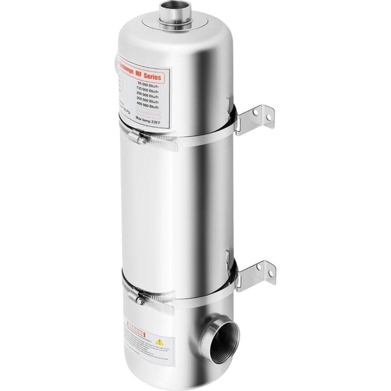 Chauffage de piscine - Échangeur thermique 60 kW - Acier inoxydable - Longueur 485 mm, Ø 134 mm - Noir