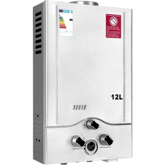 Chauffe-eau à Gaz 12LPM,Chauffe-eau Instantané 24KW gpl avec une Pression dEau de Départ Très Faible de 0,2 bar,pour la Maison,la Caravane,les