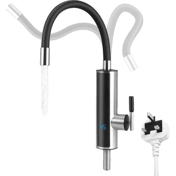 Chauffe-eau instantané, acier inoxydable, pivotant à 360°, noir