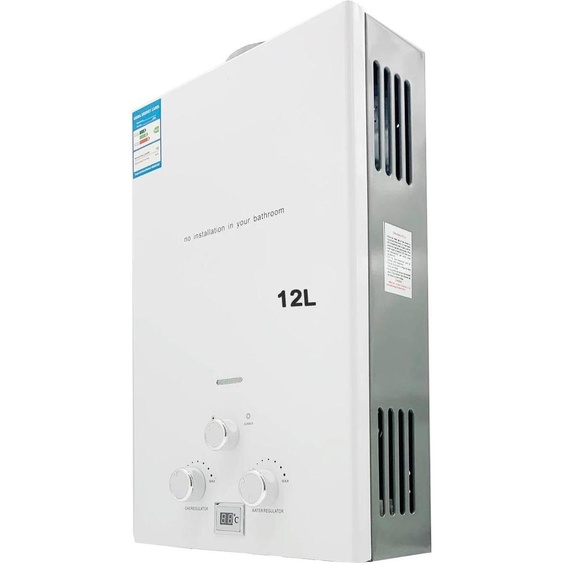 Chauffe-eau instantané au propane - Capacité de 2000 l - Acier inoxydable -  CE - Pour lextérieur/le camping - Avec kit de douche - Blanc