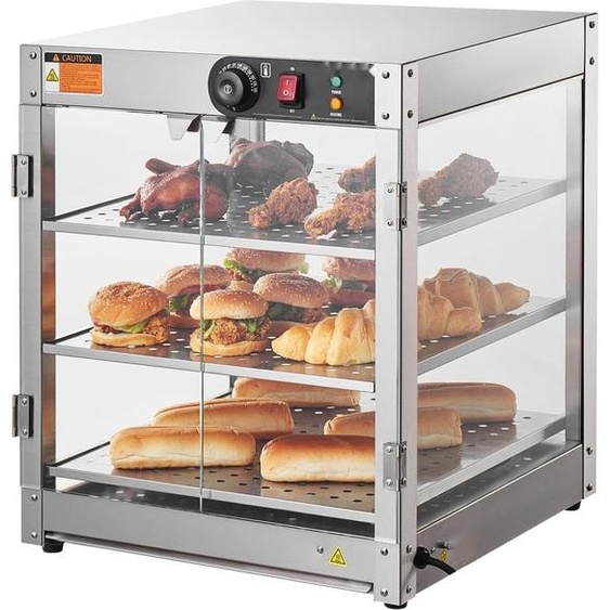 Chauffe-plats commercial à 3 niveaux avec éclairage - armoire à pizza 800W - maintien au chaud efficace pour la restauration