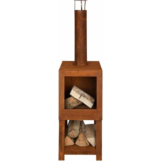 Chauffe terrasse avec range bois - L 38,4 x l 38,4 x H 136,3 cm - Effet rouille