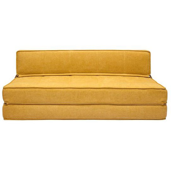 Chauffeuse 2 places convertible en tissu effet velours jaune moutarde KATY