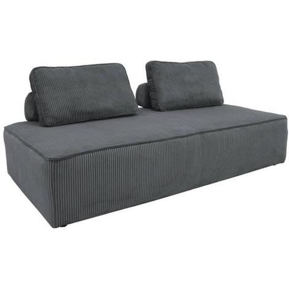 Chauffeuse 2 places - SWEEEK - Canapé modulable - Velours côtelé vintage - Gris foncé - Confort souple