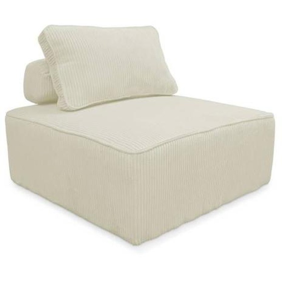 Chauffeuse  pour canapé modulable velours côtelé crème avec un coussin