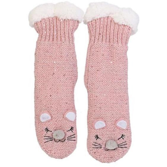 Chaussettes animaux Sherpa roses ou grises