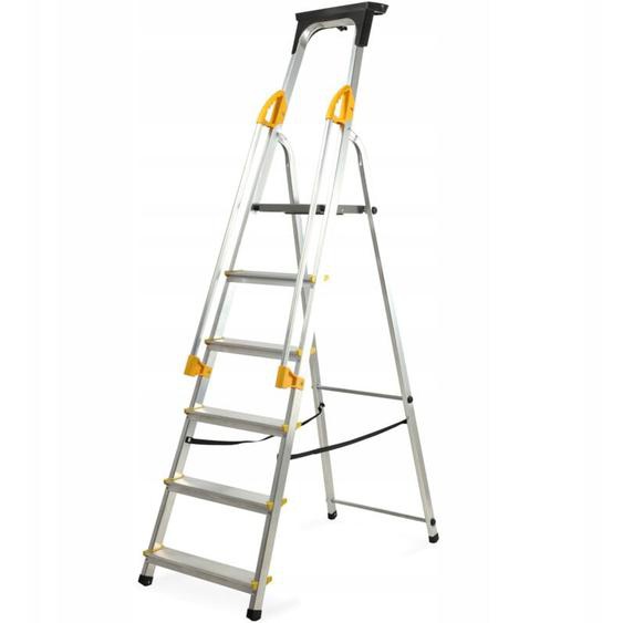 Kadax - chelle de ménage en aluminium, 6 marches, pliable, avec mains courantes, produit polonais