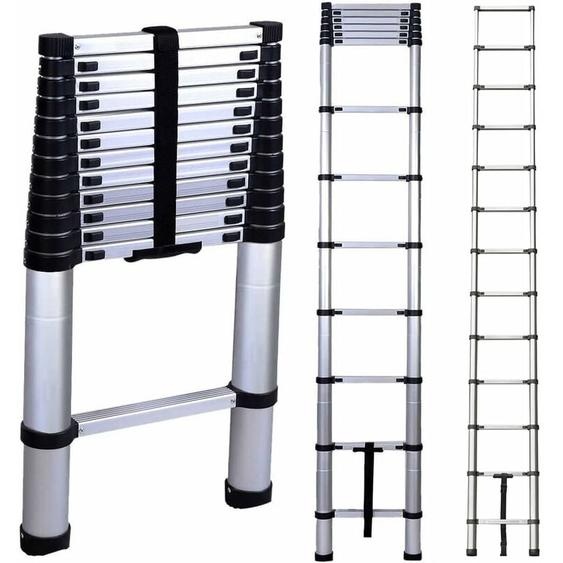 Chelle télescopique de 3,8 m en acier inoxydable de haute qualité, 13 marches, échelle à coulisse, échelle pliante antidérapante, escabeau, échelle