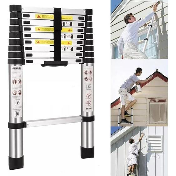 Chelle télescopique extensible 2,6 m de hauteur échelle pliante 150kg capacité de charge, 8.5 ft échelle télescopique en acier inoxydable EN131 Safe