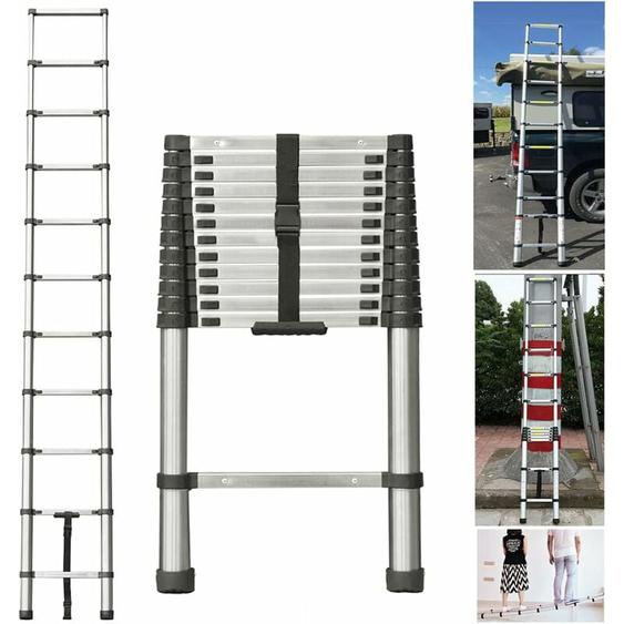 Hsha - chelle télescopique Extensible de 3,2 m - en Acier Inoxydable Robuste - Système de Fermeture amortie - Échelle Multifonction avec 11 barreaux
