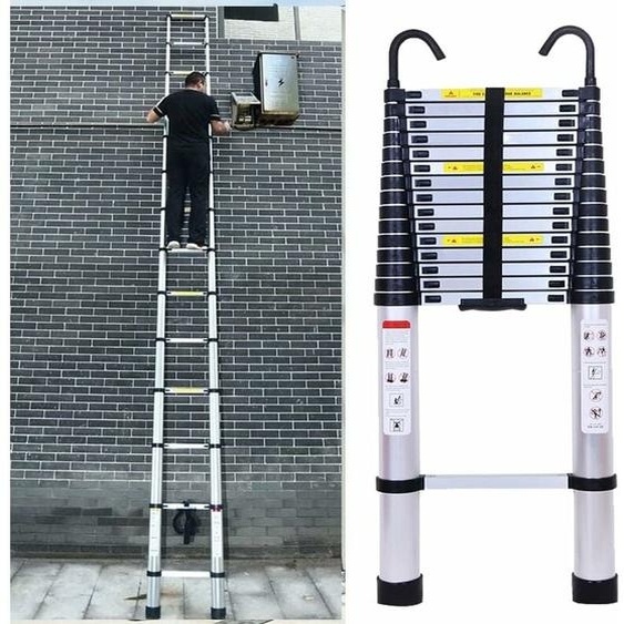 Chelle télescopique pliable en aluminium, 6,2 m avec 2 crochets, échelle coulissante polyvalente, échelle déchelle, facile à utiliser, charge de 150