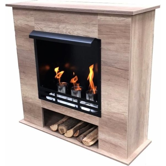 Cheminée à léthanol et au gel modèle Rustikal chêne clair incl. 27 pièces. Set