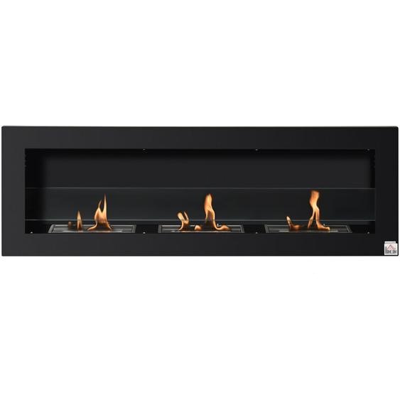 Cheminée bioéthanol murale design Bauhaus - triple brûleur 1 L - pare-feu verre trempé, kit fixation inclus - acier inox. acier dépoli noir