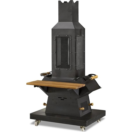 Cheminée de jardin noire en acier inoxydable et bois moderne et élégante