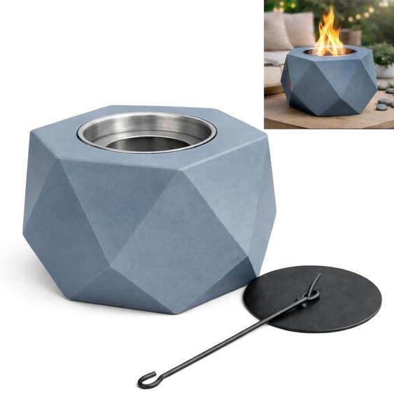 Cheminée de table au bioéthanol Colibri – aspect béton – 16,5 × 16,5 × 10 cm – Une flamme dambiance pour la table, la terrasse ou le balcon