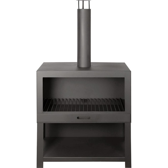 Cheminée dextérieur en acier avec bûcher intégré - Noir - L 75,9 x P 38,3 x H 134,8 cm