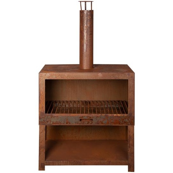 Cheminée dextérieur en acier avec bûcher intégré - Rouillé - L 75,9 x P 38,3 x H 134,8 cm