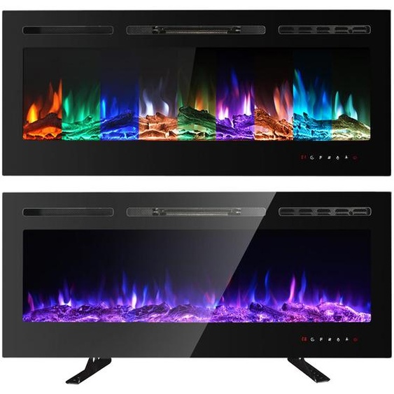 Cheminée électrique de 102 cm, écran tactile, effet de flamme LED, 900/1800 W, noire
