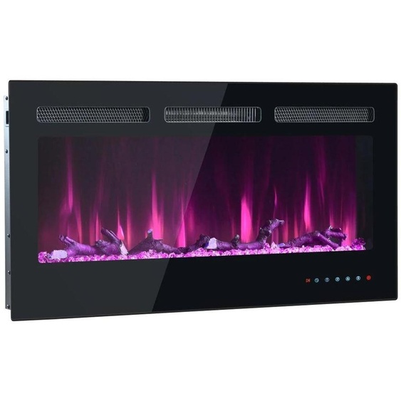 Cheminée électrique murale, 12 couleurs de flammes, thermostat réglable, noir - 42 pouces