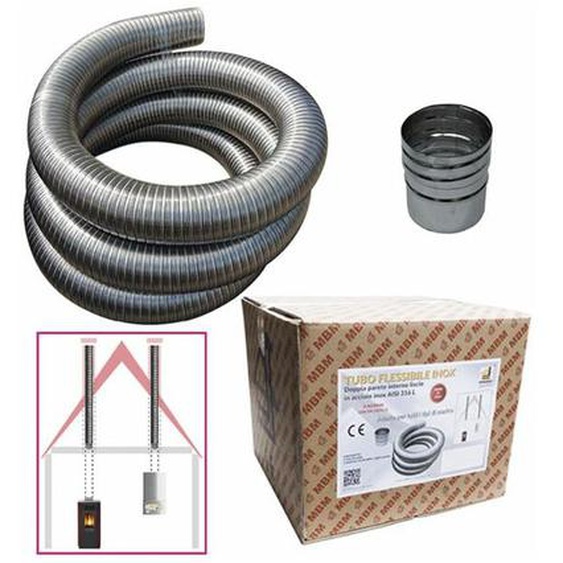 Cheminee Kit tube flexible inox 316 5 m diametre 80 mm interieur lisse conforme a la norme ce en 1856 2 conduits