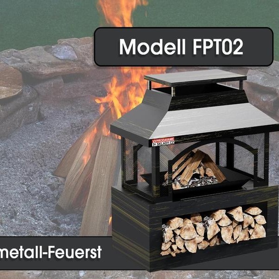 Cheminée tout métal FPT02, 94 x 82 x 45 cm, avec protection contre la pluie