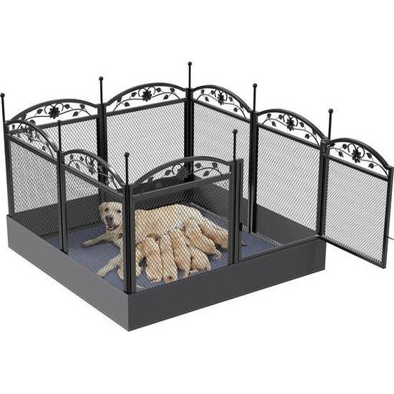 Chenil 8 panneaux, étanche, en métal, 126 x 126 x 88 cm