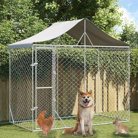 Chenil dextérieur pour chiens avec toit argenté 3x1,5x2,5 m