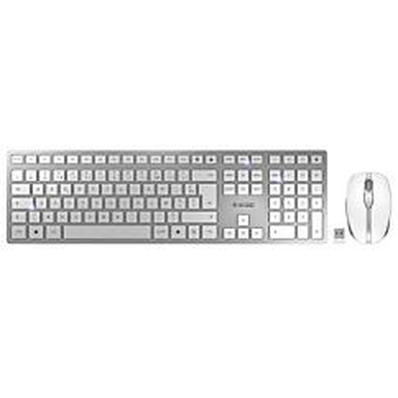 CHERRY DW 9100 SLIM, RF sans fil + Bluetooth, AZERTY, Argent, Souris incluse JD-9100FR-1