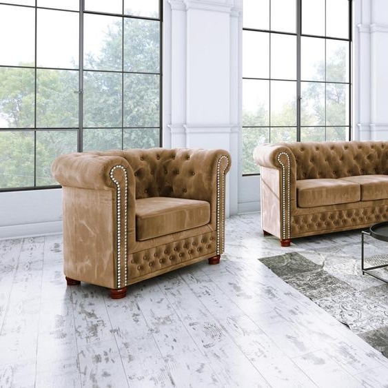 Chesterfield Textil Design Canapé De Luxe Rembourré 3+1 Places Nouveau