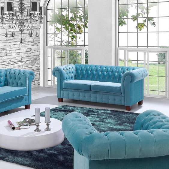 Chesterfield Tissu Design Canapé Rembourrage Siège Garniture 3+2+2 Canapés