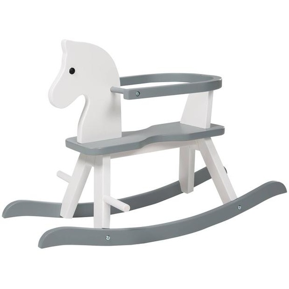Cheval À Bascule En Bois Avec Anneau De Protection Blanc Et Gris