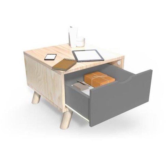 Chevet Scandinave Viking bois + tiroir (Gris anthracite) - ABC MEUBLES - Chambre - Bois massif - 1 tiroir - Gris