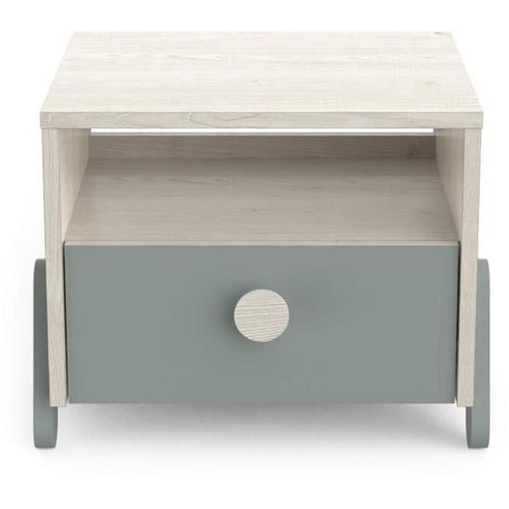 Chevet 1 tiroir 1 niche en bois couleur chêne topanga et vert de gris - CH219 - Bois clair - Fabriqué en France - Terre de Nuit