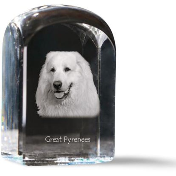 Chien de montagne des Pyrénées - cube en cristal avec photo, photo du chien dans le cristal, bouton cubique sur papier de la marque Art-Dog